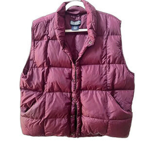 Lands End Burgundy Red Puffer Vest Mens Sz Large Goosedown Insulated Winter
